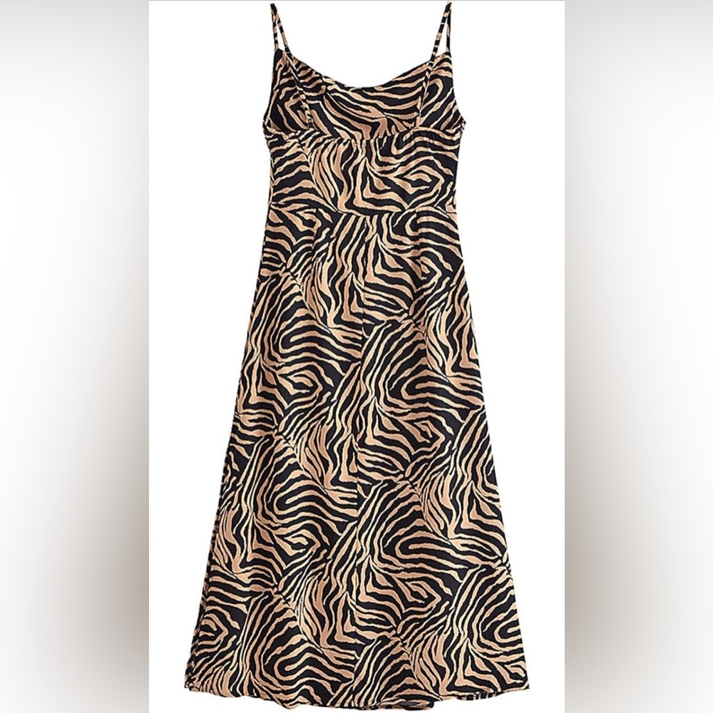 Zebra print, slight cowl neck, tea length dress. Only wore once, no longer fits - Picture 2 of 6